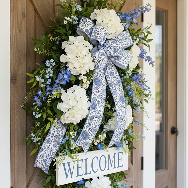 Ruban En Satin paisley bleu et blanc (Créateur téléchargé)