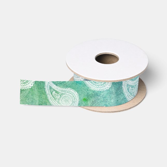 Ruban En Satin Paisley bleu profond (Bobine)