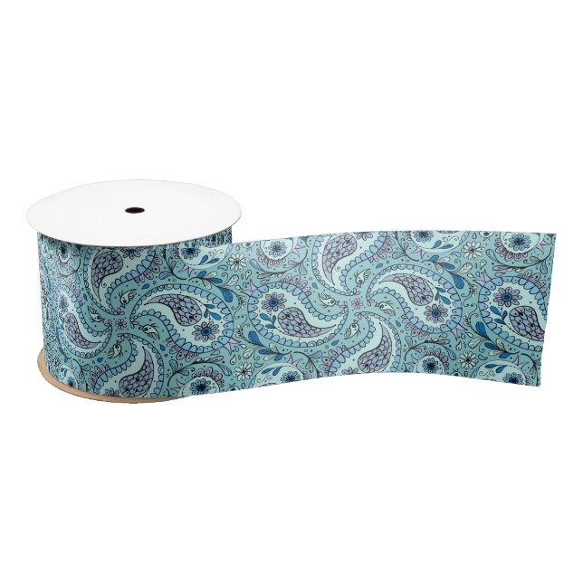 Ruban En Satin Paisley en bleu bébé (Bobine)