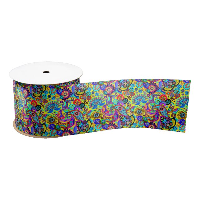 Ruban En Satin paisley floral brillant (Bobine)