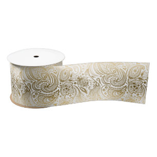 Ruban En Satin Paisley Vintage Or Et Blanc