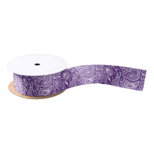 Ruban En Satin Paisley Vintage Violet Et Blanc
