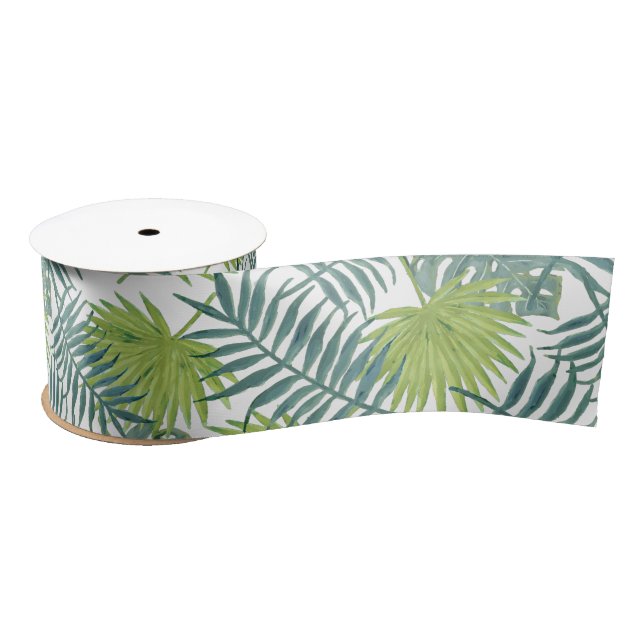 Ruban En Satin Palm Tree Fronds Peinture hawaïenne (Bobine)