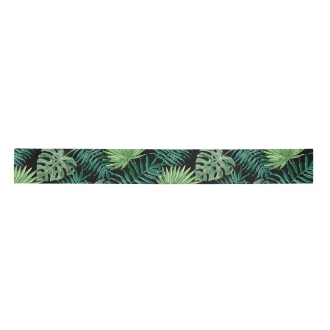 Ruban En Satin Palmier tropical Feuille Motif vert noir (Devant)