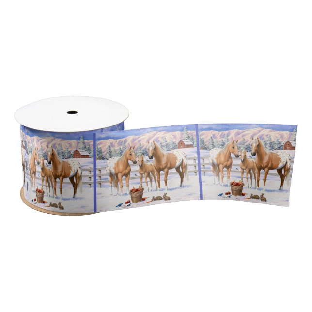 Ruban En Satin Palomino Appaloosa Chevaux En Neige (Bobine)