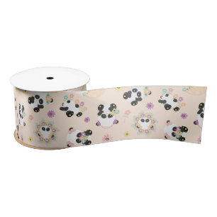 Ruban En Satin Pandas orientales mignonnes Motif sur beige