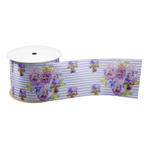 Ruban En Satin Pansy Watercolor Purple Joli ruban de satin fleuri