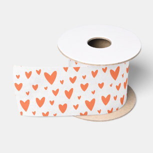 Ruban En Satin Papier cadeau à motif de cœur d'amour rouge corail