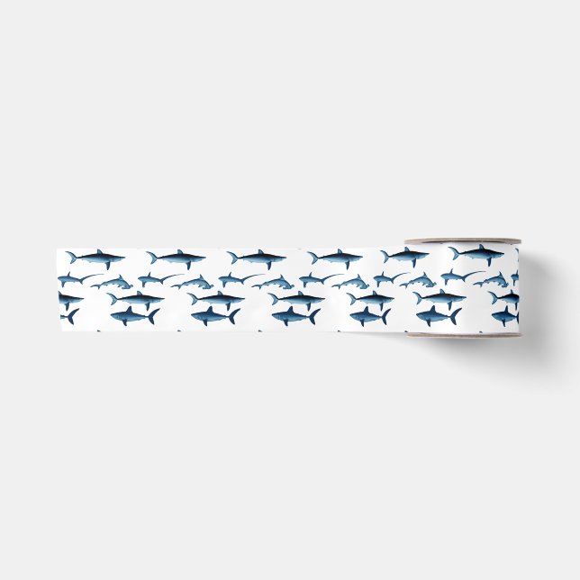 Ruban En Satin Papier de soie découpé thème côtier requin bleu (Devant)