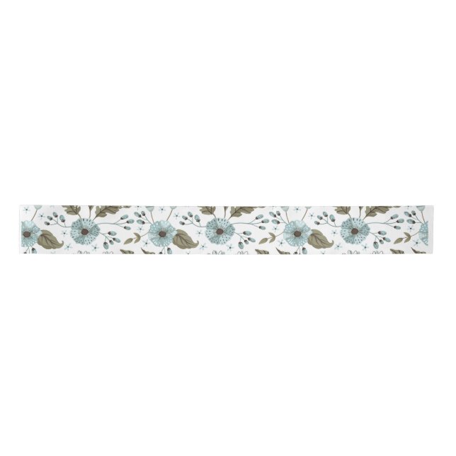 Ruban En Satin Papier floral bleu et vert (Devant)