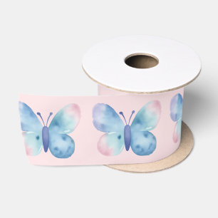 Ruban En Satin papillon baby shower, rose et bleu aquarelle