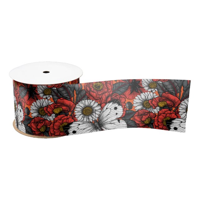 Ruban En Satin Papillon blanc et rose (Bobine)