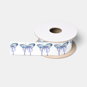 Ruban En Satin Papillon bleu aquarelle Aqua violet