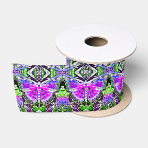 Ruban En Satin Papillon et Médaillon Motif Batik en violet