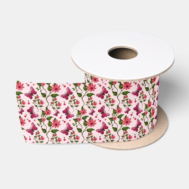 Ruban En Satin Papillon Floral Midnight Bloom  (Bobine)