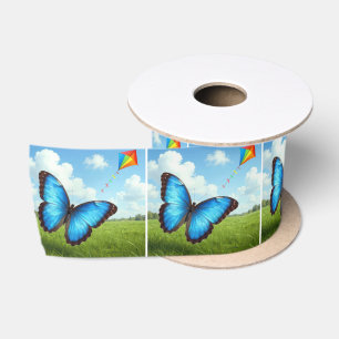 Ruban En Satin Papillon Morpho Commun Faisant Voler un Cerf-Volan
