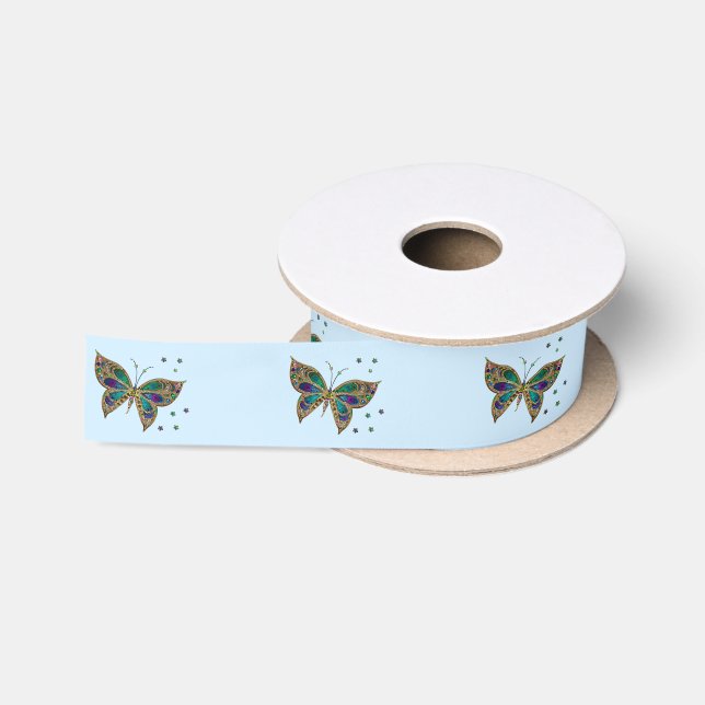 Ruban En Satin Papillon Mosaïque Bleu (Bobine)