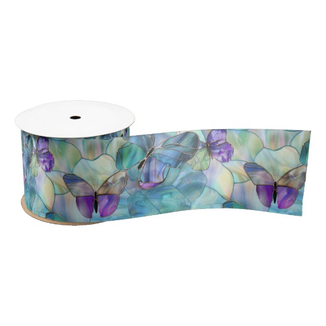 Ruban En Satin Papillons bleu pourpre turquoise (Bobine)