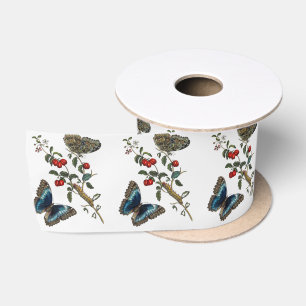 Ruban En Satin Papillons bleus et fruits rouges