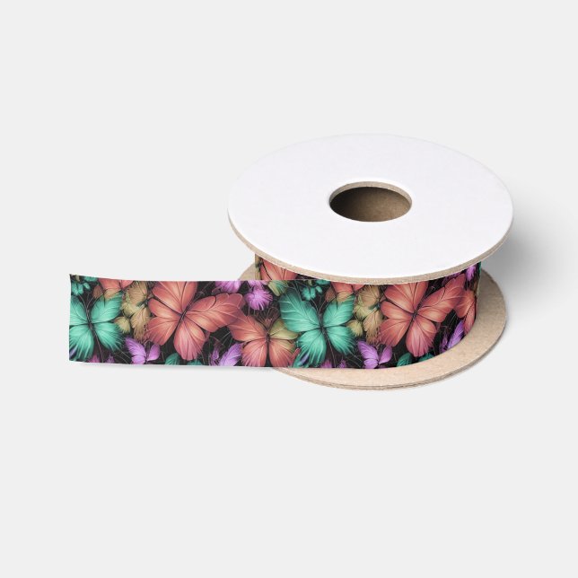 Ruban En Satin Papillons colorés Imprimer (Bobine)