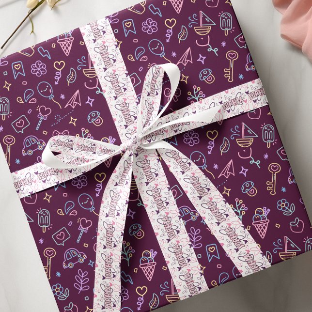 Ruban En Satin Papillons couleur pastel nom personnalisé (Créateur téléchargé)