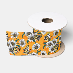 Ruban En Satin Papillons Jézabel et fleurs marguerites