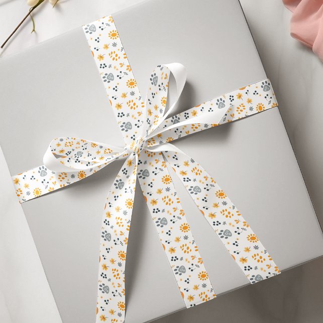 Ruban En Satin Paquets de chiot mignonnes Fleurs (Cute Orange teal Puppy Flowers Satin Ribbon)