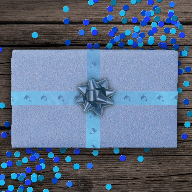 Ruban En Satin Parties scintillant Bleu Blanc Sauts Dauphins eau  (Cute jumping sparkle dark blue and white dolphins on pretty blue with water bubbles gift wrap ribbon)