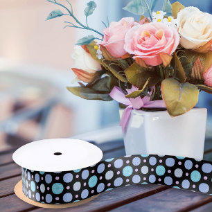 Ruban En Satin Pastel Blue & Black Pois mou
