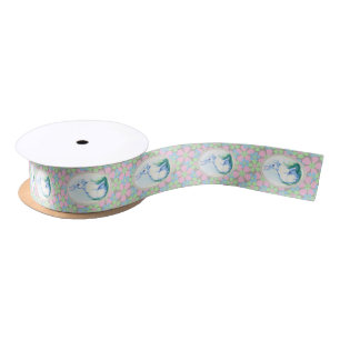 Ruban En Satin Pastel de lapin de Pâques sur le motif floral de