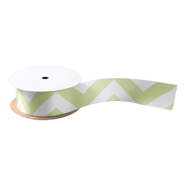 Ruban En Satin Pastel Green & White Chevron Mariage Anniversaire (Bobine)