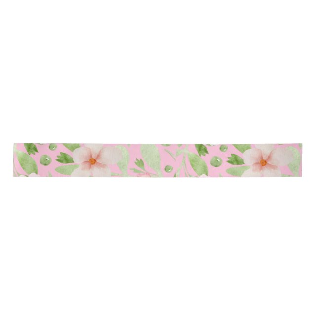 Ruban En Satin Pastel Pink Floral Pattern - Soft Blush Flowers  (Devant)