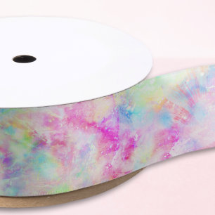 Ruban En Satin Pastel Rainbow Holographic Tie Dye Galaxy Grosgrai