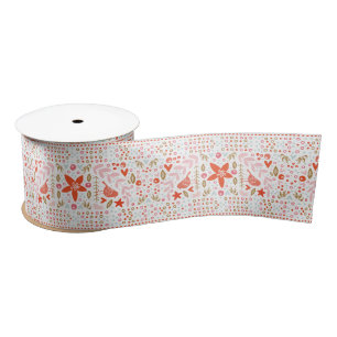 Ruban En Satin Pastel Retro Noël Botanique Enveloppement Cadeau