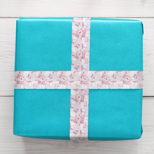 Ruban En Satin Pastel rose Noël Aquarelle Snowman (Créateur téléchargé)