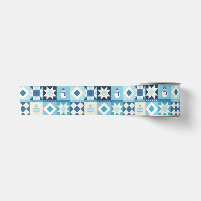 Ruban En Satin Patchwork Noël Bleu (Devant)