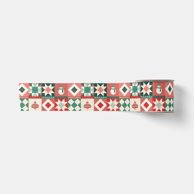 Ruban En Satin Patchwork Noël Rouge et Vert (Devant)