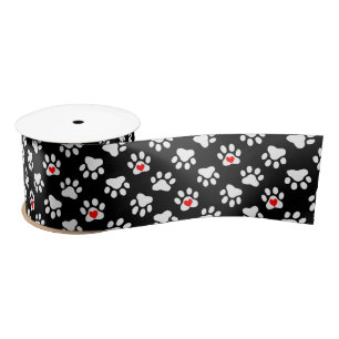 Ruban En Satin Pâtes de chien mignonnes noir et blanc avec Motif