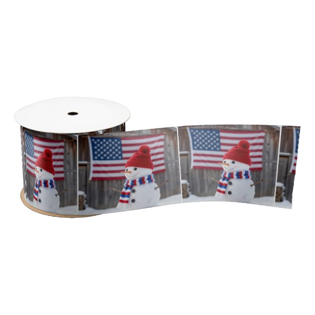 Ruban En Satin Patriotic Snowman With American Flag (Bobine)