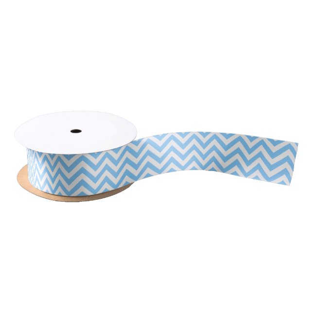 Ruban En Satin Patters de Sky Blue et White Large Chevron Zig Zag (Bobine)