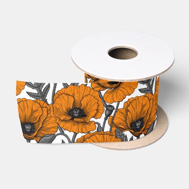 Ruban En Satin Pavot orange sur blanc (Bobine)