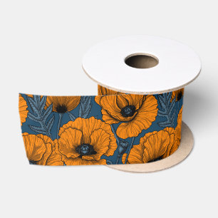 Ruban En Satin Pavot orange sur bleu foncé