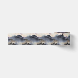 Ruban En Satin Paysage asiatique brumeux motif