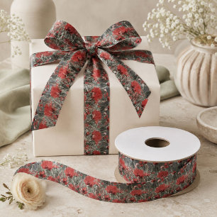 Ruban En Satin paysage champêtre coquelicot rouge fleur