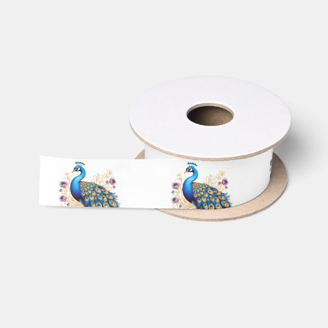 Ruban En Satin Peacock Avec Fleurs Violettes (Bobine)