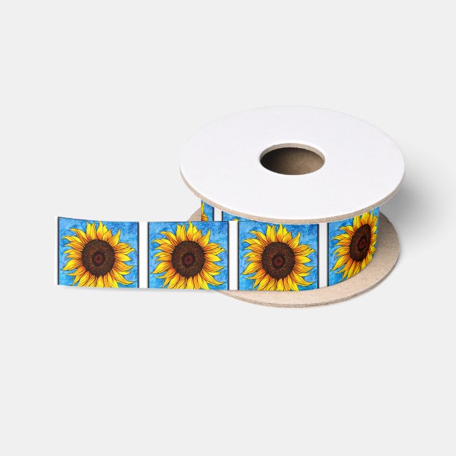 Ruban En Satin Peinture Abstraite de tournesol (Bobine)