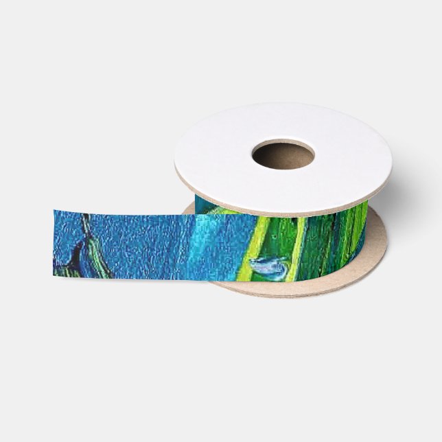Ruban En Satin Peinture acrylique abstraite en bleu (Bobine)