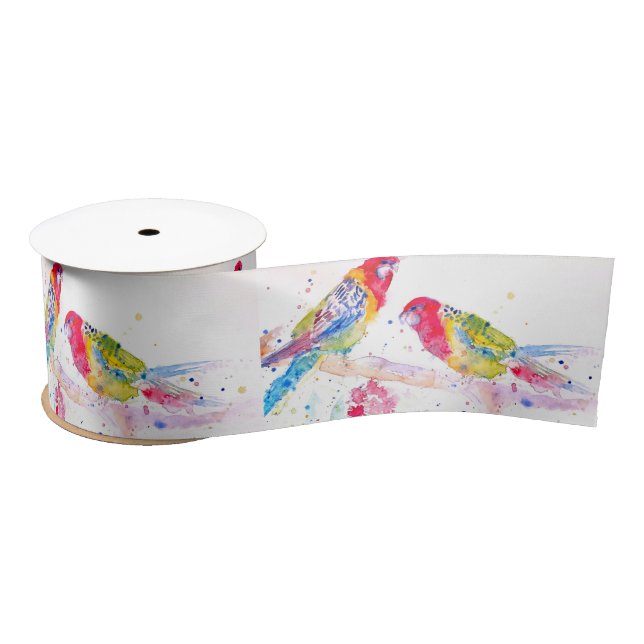 Ruban En Satin Peinture d'aquarelle rouge Rosella Parrot Turquois (Bobine)