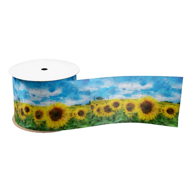 Ruban En Satin Peinture de tournesols (Bobine)