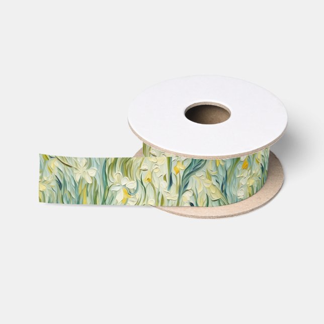 Ruban En Satin Peinture florale Starry Night d'inspiration textur (Bobine)